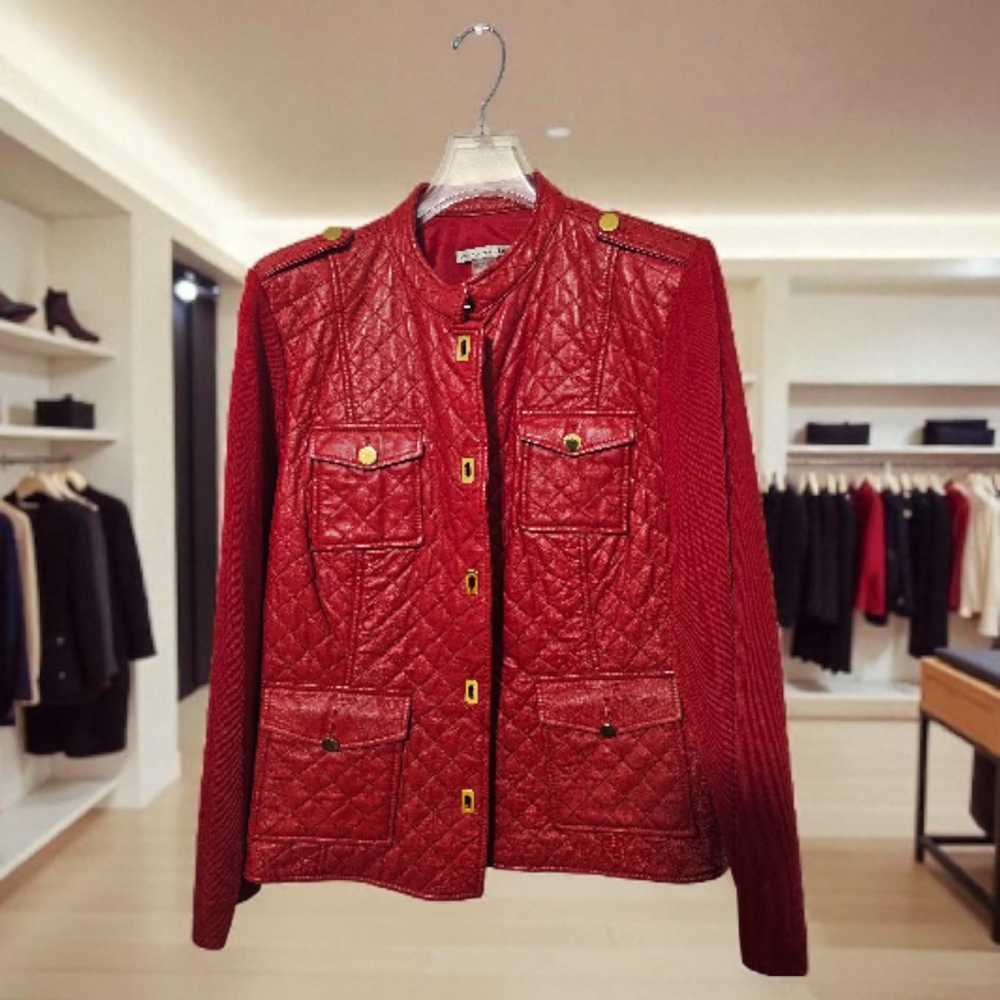 Peter Nygard Quilted Red Utility Jacket XL - Picture 3 of 7